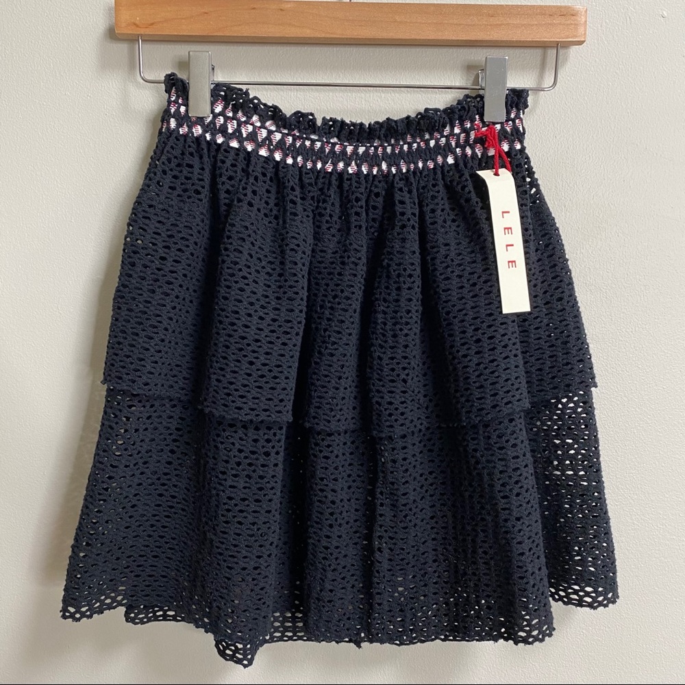 LELE Black Crochet Tiered Swim Cover Skirt Size XS / S